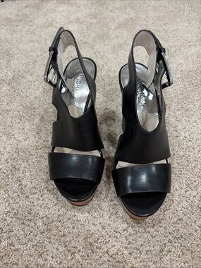 Michael Kors Black Leather Open-Toe Slingback Heels